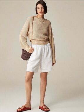 J.Crew Ribbed Funnelneck Sweater in Linen-Cotton Blend Sz Small